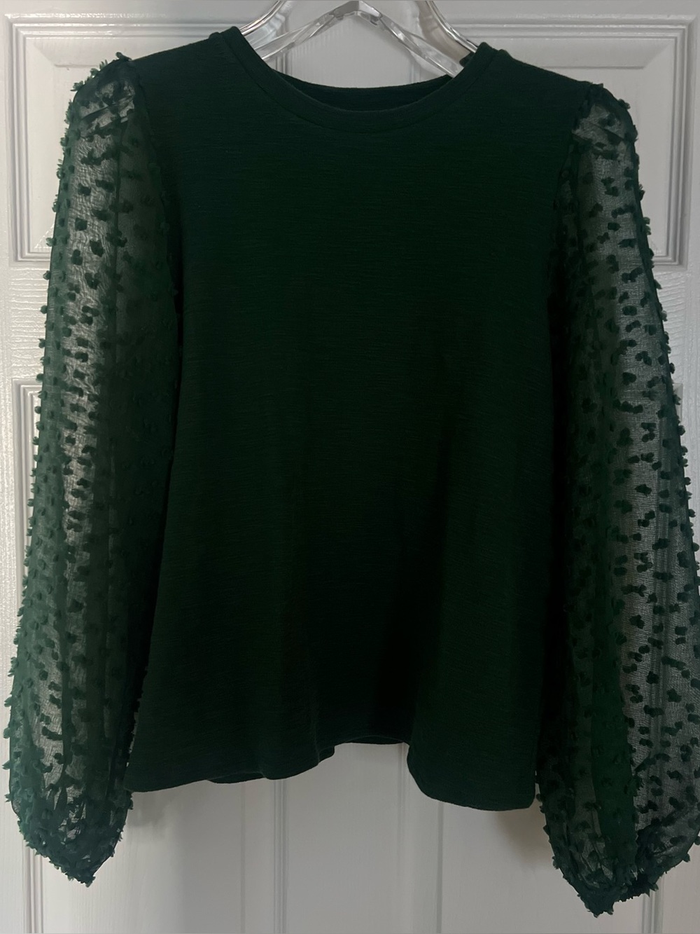 Anthropologie Maeve Boho Green Textured Balloon Sleeve Top/Blouse - Size Large